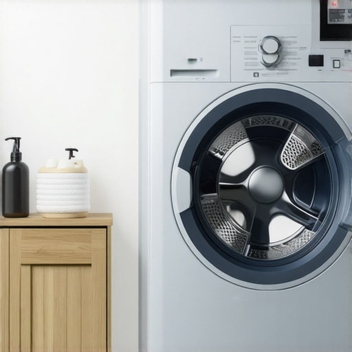 Efficient washer with capacity sensors in laundry room Washer with load sensors in a well-organized laundry room