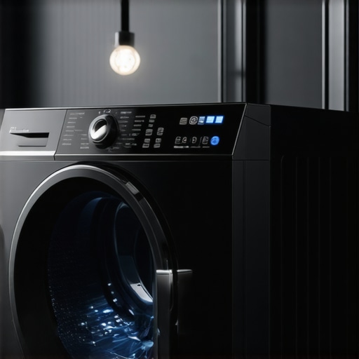 High-tech washing machine with AI sensors optimizing capacity in a sleek laundry room