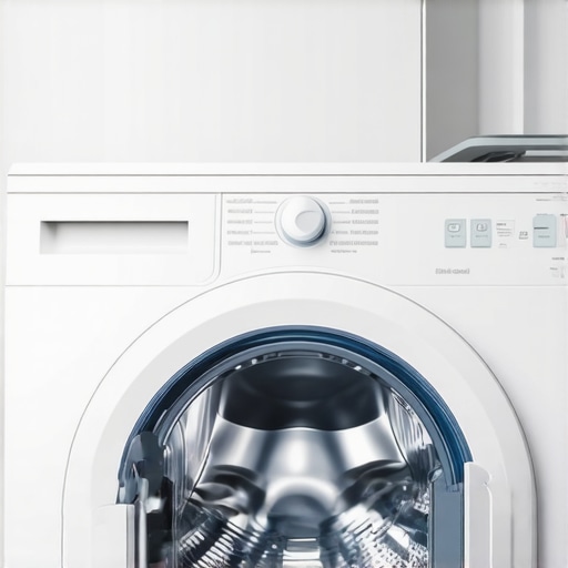 Close-up of a modern smart washing machine with Wi-Fi connectivity and digital controls