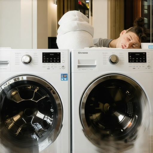 Comparing Laundry Machines in Store Person evaluating front load and top load washing machines in a store