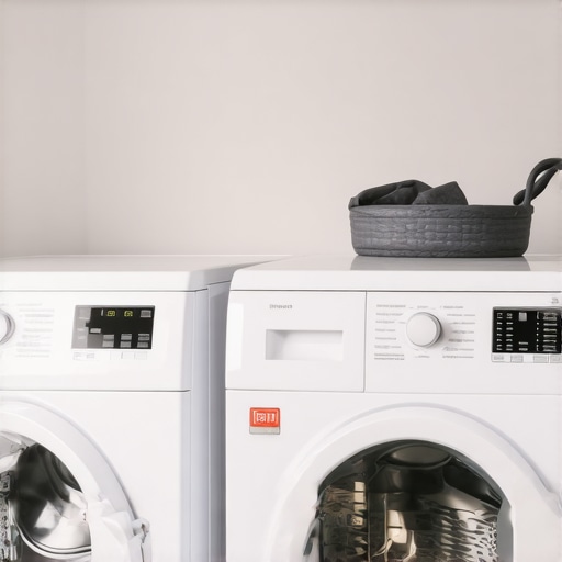 A modern laundry room showcasing both front load and top load washing machines side by side