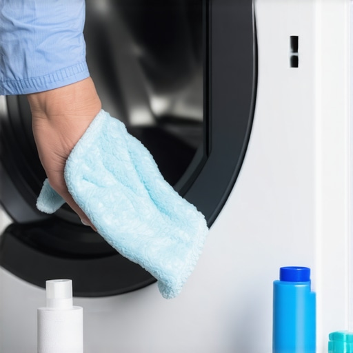 Maintaining Your Washing Machine for Longevity Person cleaning washing machine door seal with microfiber cloth for maintenance