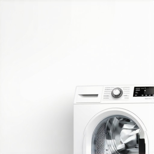 Modern Laundry Room Washer A modern washing machine in a bright laundry room, front view