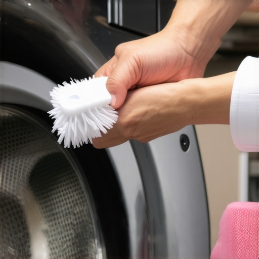 Cleaning Tools for Washer Maintenance Person cleaning washing machine drum with brush to maintain performance.