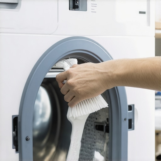 Deep Cleaning Your Washer Gasket Person using a brush to clean the rubber gasket of a washing machine