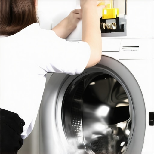 Leveling a Washer for Stability Person using a bubble level to check levelness of a top load washing machine