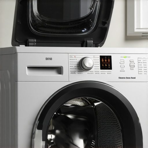 Modern Top Load Washer Close-up of a modern top load washing machine with open lid showing the drum and control panel