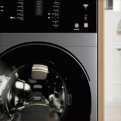 Modern smart washing machine showing connectivity features in a laundry room