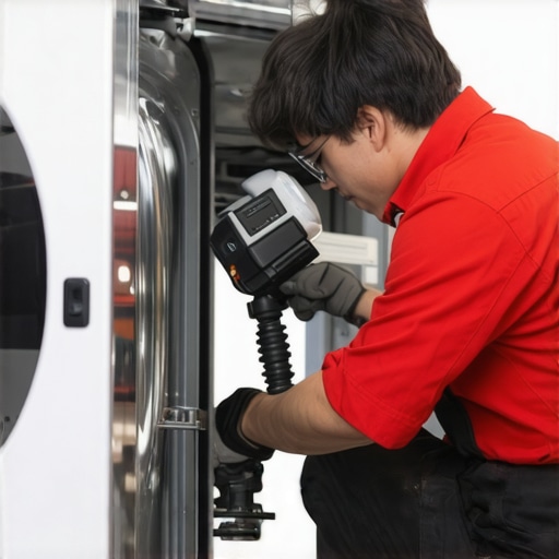 Using a flexible inspection camera for washer maintenance Person inspecting washing machine with an inspection camera