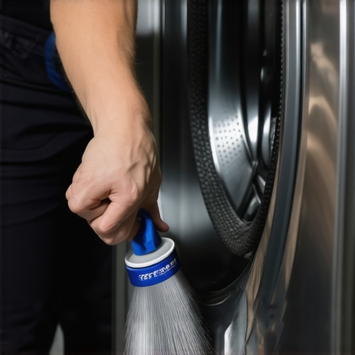 Washing Machine Seal Maintenance Person spraying gasket protectant onto washing machine door seal