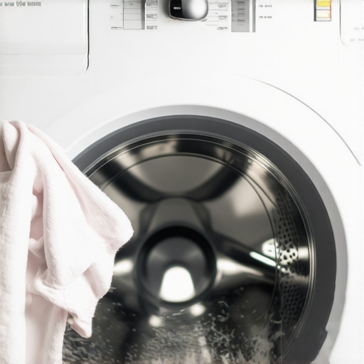 Hand wiping mold from a washing machine's rubber door gasket with a cleaning cloth.